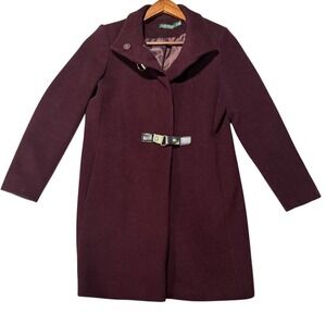 Lauren Ralph Lauren Wool Coat Women Medium Burgundy Toggle Buckle Long